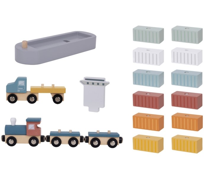 Dźwig Zabawka drewniana - Morska stacja załadunkowa + kolejka Tooky Toy 3+